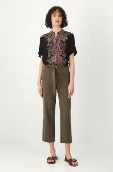 Medicine pantaloni femei, culoarea verde, drept, medium waist imagine