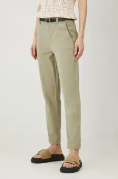 Medicine pantaloni femei, culoarea verde, fason chinos, medium waist imagine