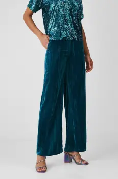 Medicine pantaloni femei, culoarea verde, lat, high waist imagine