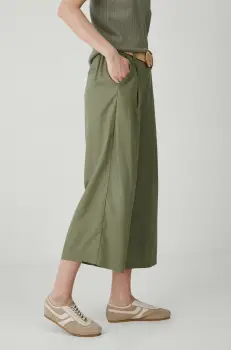 Medicine pantaloni femei, culoarea verde, lat, high waist imagine