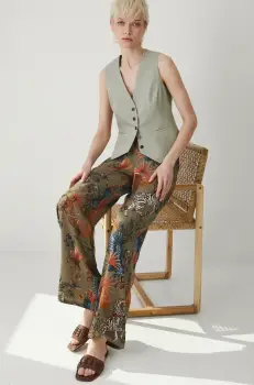 Medicine pantaloni femei, culoarea verde, lat, high waist imagine