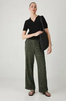 Medicine pantaloni femei, culoarea verde, lat, high waist imagine