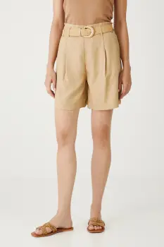 Medicine pantaloni scurti culoarea bej, neted, high waist imagine