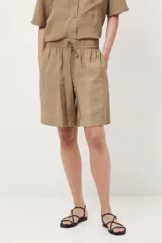 Medicine pantaloni scurti culoarea bej, uni, high waist imagine