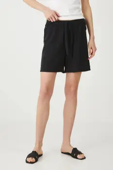 Medicine pantaloni scurti culoarea negru, neted, medium waist imagine