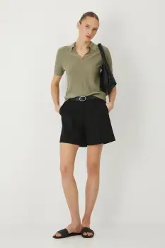 Medicine pantaloni scurti culoarea negru, neted, medium waist imagine