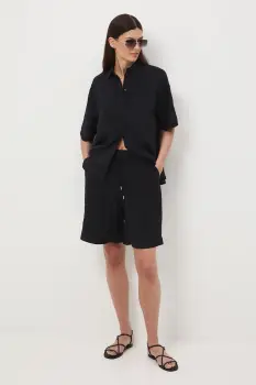 Medicine pantaloni scurti culoarea negru, uni, high waist imagine