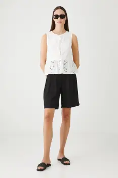 Medicine pantaloni scurti culoarea negru, uni, high waist imagine