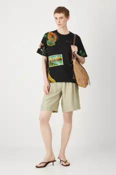 Medicine pantaloni scurti culoarea verde, uni, high waist imagine