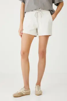 Medicine pantaloni scurti de trening culoarea bej, melanj, medium waist imagine