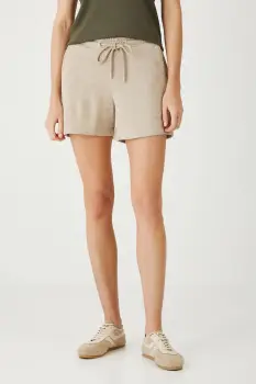 Medicine pantaloni scurti de trening culoarea bej, melanj, medium waist imagine