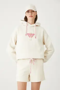 Medicine pantaloni scurti de trening culoarea bej, talie medie imagine