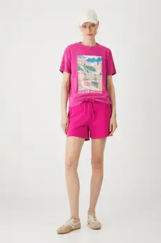 Medicine pantaloni scurti de trening culoarea roz, neted, medium waist imagine