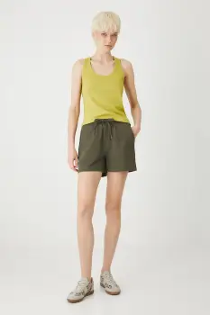 Medicine pantaloni scurti de trening culoarea verde, neted, medium waist imagine