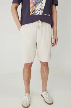 Medicine pantaloni scurti din amestec de in barbati, culoarea bej, melanj imagine