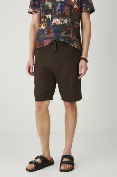 Medicine pantaloni scurti din amestec de in barbati, culoarea maro, melanj imagine