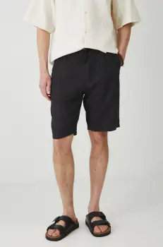 Medicine pantaloni scurti din amestec de in barbati, culoarea negru, melanj imagine