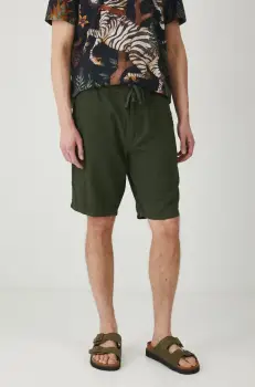 Medicine pantaloni scurti din amestec de in barbati, culoarea verde, melanj imagine