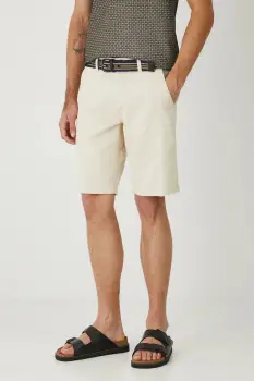 Medicine pantaloni scurti din amestec de in culoarea bej, melanj imagine