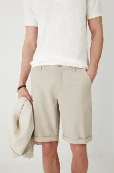 Medicine pantaloni scurti din amestec de in culoarea bej, melanj imagine