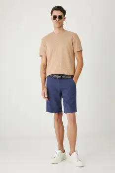 Medicine pantaloni scurti din amestec de in culoarea bleumarin, melanj imagine