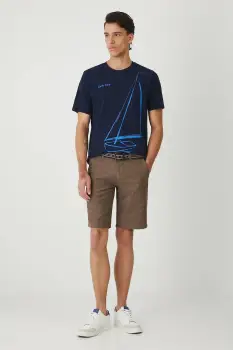 Medicine pantaloni scurti din amestec de in culoarea maro, melanj imagine