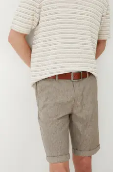 Medicine pantaloni scurti din amestec de in culoarea maro, melanj imagine