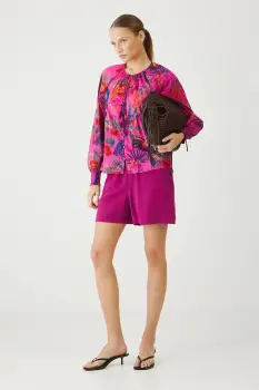 Medicine pantaloni scurti din amestec de in culoarea roz, neted, medium waist imagine