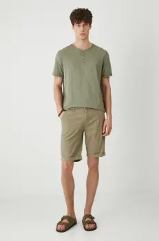 Medicine pantaloni scurti din amestec de in culoarea verde, melanj imagine