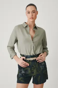 Medicine pantaloni scurti din amestec de in modelator, high waist imagine