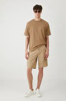 Medicine pantaloni scurti din bumbac barbati, culoarea bej imagine