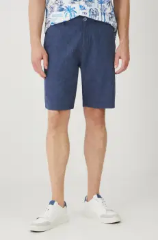 Medicine pantaloni scurti din in barbati, culoarea albastru marin, melanj imagine