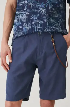 Medicine pantaloni scurti din in barbati, culoarea albastru marin, melanj imagine