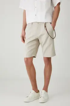 Medicine pantaloni scurti din in barbati, culoarea bej, melanj imagine