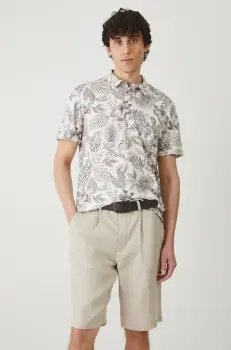 Medicine pantaloni scurti din in barbati, culoarea bej, melanj imagine