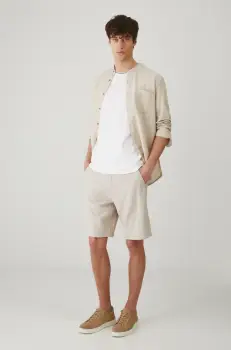 Medicine pantaloni scurti din in barbati, culoarea bej, melanj imagine