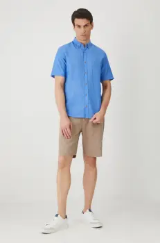 Medicine pantaloni scurti din in barbati, culoarea bej, melanj imagine