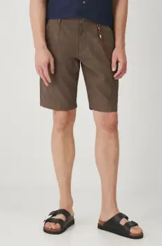 Medicine pantaloni scurti din in barbati, culoarea maro, melanj imagine