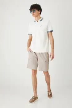 Medicine pantaloni scurti din in culoarea bej, melanj imagine