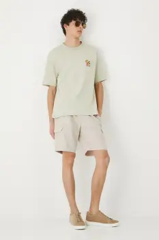 Medicine pantaloni scurti din in culoarea bej, melanj imagine