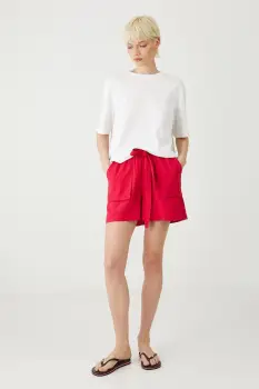 Medicine pantaloni scurti din in culoarea roz, neted, high waist imagine