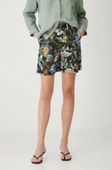 Medicine pantaloni scurti din in femei, culoarea negru, modelator, medium waist imagine