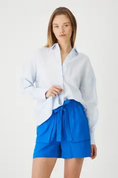 Medicine pantaloni scurti din in neted, high waist imagine