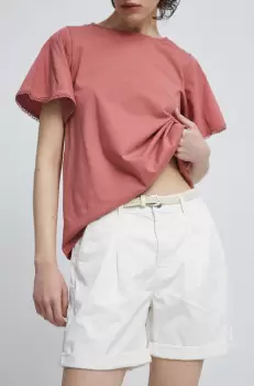 Medicine pantaloni scurti femei, culoarea alb, neted, medium waist imagine