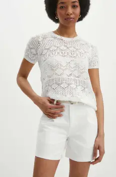 Medicine pantaloni scurti femei, culoarea alb, neted, medium waist imagine