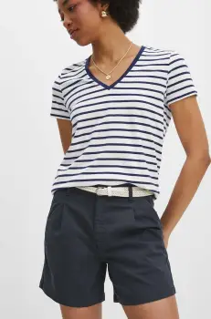 Medicine pantaloni scurti femei, culoarea albastru marin, neted, medium waist imagine