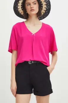 Medicine pantaloni scurti femei, culoarea negru, neted, medium waist imagine