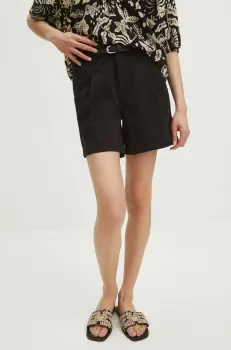 Medicine pantaloni scurti femei, culoarea negru, neted, medium waist imagine