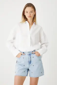 Medicine pantaloni scurti jeans cu imprimeu, medium waist imagine