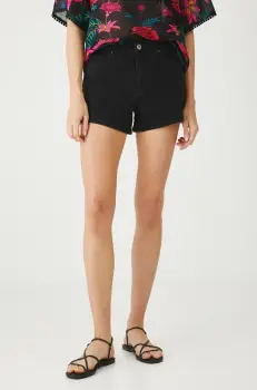 Medicine pantaloni scurti jeans culoarea negru, neted, medium waist imagine